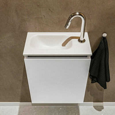 MONDIAZ TURE Kit lave-mains - 40x23x50cm - 1 trou de robinet - 1 porte - talc mat - Lavabo à gauche - Solid Surface Blanc