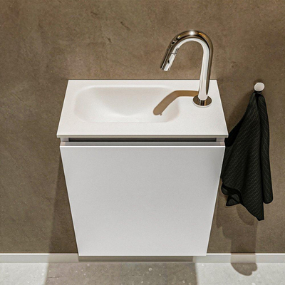 Mondiaz TURE Meuble lave-mains 40x23x50cm 1 trou de robinet 1 porte Talc mat Lavabo Eden Gauche Solid Surface Blanc