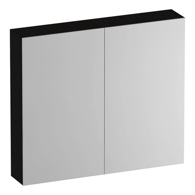 BRAUER Delight Badkamermeubelset - 81x62x46cm - 2 lades - greeploos - softclose - keramieke wastafel - met kraangat - wit - met spiegelkast - timber black