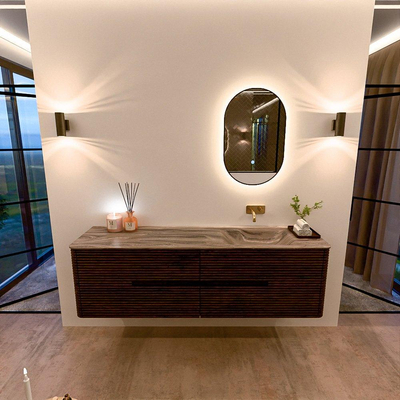 Mondiaz CIRO-DLUX Ensemble de meubles de salle de bains - 170x45x50cm - vasque en solid surface Sombra - 1 bassin à droite - sans trous de robinet - 4 tiroirs - Noyer