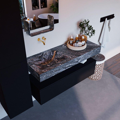 Mondiaz ALAN-DLUX Ensemble de meuble - 120cm - meuble Urban mat - 1 tiroir - Lavabo Cloud Lava suspendu - vasque gauche - 0 trous de robinet