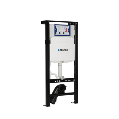 QeramiQ Dely Toiletset - 36.3x51.7cm - diepspoel - rimless - Inbouwreservoir met Geberit UP320 spoelmechanisme - softclose toiletzitting - mat zwarte bedieningsplaat - ronde knoppen - zwart mat