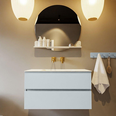 Mondiaz VICA-DLUX ensemble de meuble de salle de bain - 90cm - meuble sous-vasque argile - 2 tiroirs - lavabo encastré nuage milieu - sans trous de robinet - version haute 60cm - opalo