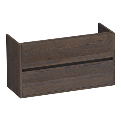 BRAUER Adore meuble sous-lavabo peu profond - 100x39x55cm - 2 tiroirs à fermeture en douceur - sans poignées - 1 découpe pour siphon - chêne massif - chêne à lamelles noir