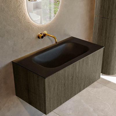 Mondiaz KURVE Ensemble de meuble de salle de bains - 90x46x40cm - 1 tiroir - lavabo solid surface - central - sans trou de robinet - Shadow