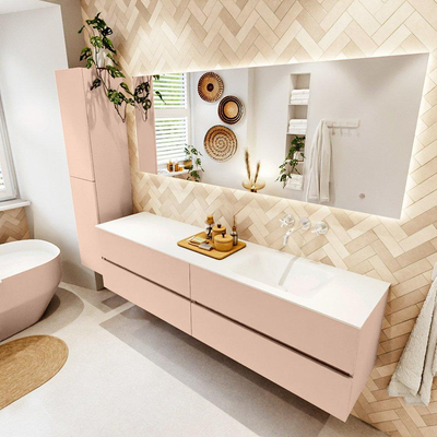 Mondiaz Vica ensemble de meuble de salle de bain - 190cm - meuble sous lavabo rosee - 4 tiroirs - lavabo cloud droite - sans trous de robinet - version haute de 60cm - talc