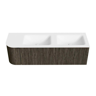 Mondiaz KURVE Badkamermeubelset - 145x46x40cm - 1 lade - 1 deur - wastafel solid surface - dubbel / rechts - 2 kraangaten - Shadow