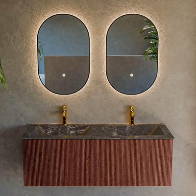 Mondiaz KURVE-DLUX Ensemble meuble de salle de bains - 120x46x40cm - 1 tiroir - lavabo solid surface - double - 2 trous de robinet - Ruby