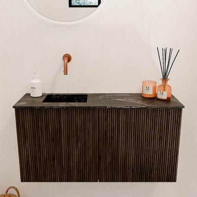 Mondiaz JOYA-DLUX 80cm toiletmeubel - kleur Walnut - Wastafel FAYE positie Links Zonder kraangat kleur Lava.