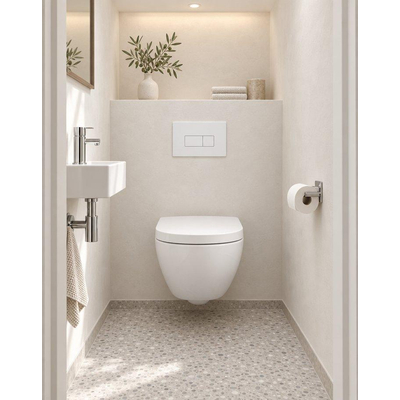 QeramiQ Dely Swirl Compact Toiletset - inbouwreservoir QeramiQ flush - 25mm zitting - metalen bedieningsplaat mat wit - rechthoekige knoppen - glans wit