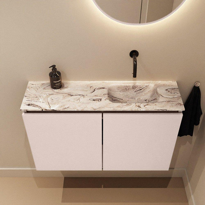 MONDIAZ TURE-DLUX Meuble de toilettes 80 cm Rosee. EDEN vasque Glace position droite. Sans trou de robinet.