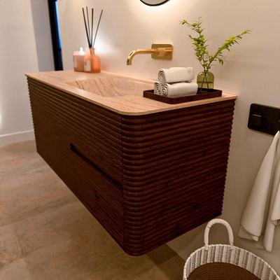 Mondiaz CIRO-DLUX Ensemble de meubles de salle de bains - 120x45x50cm - lavabo Solid surface Saba - 1 vasque à droite - sans trous de robinet - 2 tiroirs - Ruby