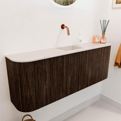 Mondiaz JOYA-DLUX 113.2cm toiletmeubel - ronding links en rechts kleur Walnut - Wastafel FAYE positie Midden Zonder kraangat kleur Meli.