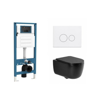 QeramiQ Dely Swirl Ensemble de toilette - réservoir encastré Qeramiq Flush - abattant slim - plaque de commande blanche mate en métal - boutons ronds - noir mat