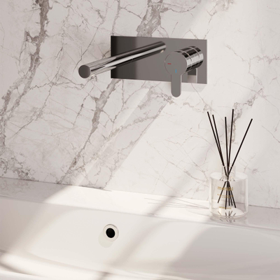 BRAUER Chrome Edition Wastafelmengkraan inbouw - rechte uitloop links - hendel plat smal - inclusief inbouwdeel - afdekplaat - model D 1 - chroom
