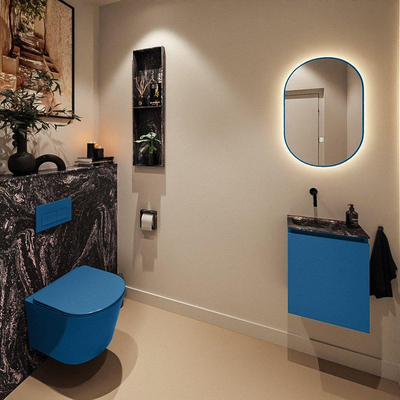 MONDIAZ TURE-DLUX Meuble toilette - 40cm - Jeans - EDEN - vasque Lava - position gauche - sans trou de robinet