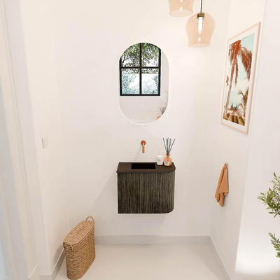 Mondiaz JOYA 51.6cm toiletmeubel - ronding rechts kleur Shadow - Wastafel FAYE positie Links Zonder kraangat kleur Urban.