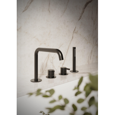 Hotbath Ace Mitigeur de bain - combiné sur gorge de baignoire - monocommande - inverseur 2 voies - douchette à main - bec - Noir poli PVD