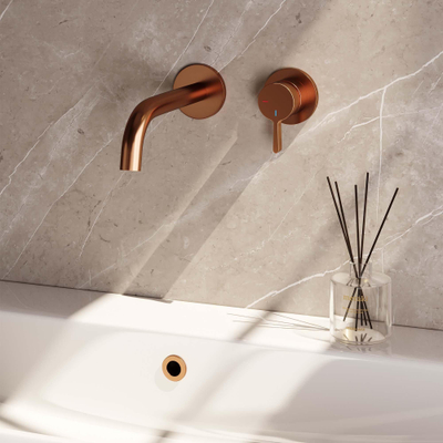 BRAUER Copper Edition Wastafelmengkraan inbouw - gebogen uitloop links - hendel middel dik - inclusief inbouwdeel - model E 1 - PVD - geborsteld koper