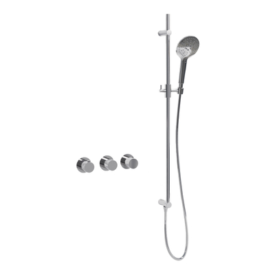 Fortifura Nebbio Badcombinatie-set - thermostaatkraan - glijstang met geïntegreerde wandaansluitbocht - metalen doucheslang - ronde handdouche - badvulcombinatie - chroom