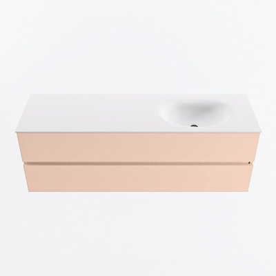 MONDIAZ VICA Ensemble meuble de salle de bains - 150cm - sous-meuble rosee - 2 tiroirs - lavabo moon à droite - sans trous de robinet - version haute 60cm - talc