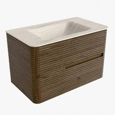 Mondiaz CIRO-DLUX Badkamermeubelset - 80x45x50cm - Solid surface wastafel Meli - 1 wasbak Midden - 1 kraangat - 2 lades - Dusk