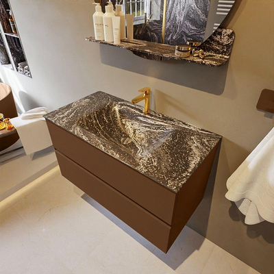 Mondiaz VICA-DLUX Ensemble de meuble de salle de bain - 90cm - meuble sous-vasque reposant - 2 tiroirs - lavabo encastrée cloud milieu - 1 trou de robinet - version haute de 60cm - lave