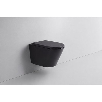 QeramiQ Dely Ensemble WC - réservoir encastré Qeramiq Flush - abattant 35mm - plaque de commande en plastique gris clair - boutons rectangulaires - noir mat