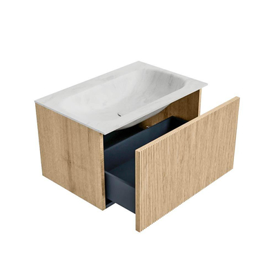 MONDIAZ KURVE-DLUX Meuble de salle de bains 70cm couleur Oak avec 1 tiroir. Lavabo BIG SMALL central 1 trou de robinet couleur Opalo.