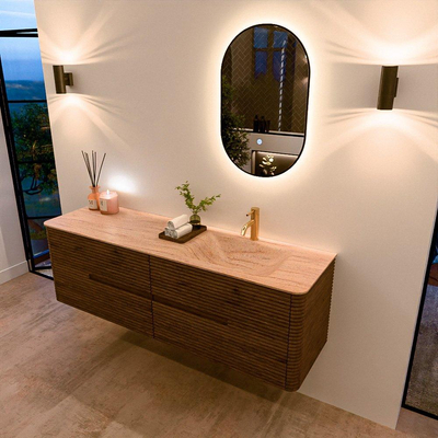 Mondiaz CIRO-DLUX Meuble de salle de bains - 160x45x50cm - Plan vasque Solid surface Saba - 1 vasque à droite - 1 trou de robinet - 4 tiroirs - Dusk