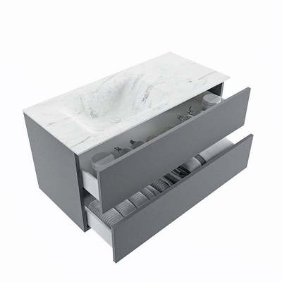 Mondiaz VICA-DLUX ensemble de meuble de salle de bain - 100cm - meuble sous-vasque plata - 2 tiroirs - lavabo encastré cloud gauche - sans trous de robinet - version haute de 60cm - opalo