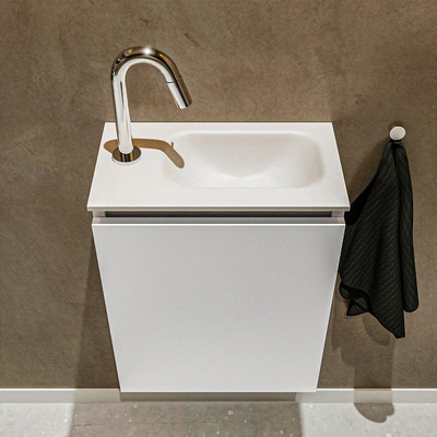 MONDIAZ TURE Kit lave-mains - 40x23x50cm - 1 trou de robinet - 1 porte - talc mat - Lavabo à droite - Solid Surface Blanc