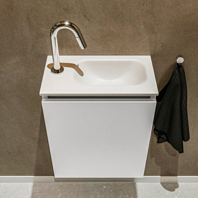Mondiaz TURE Meuble lave-mains 40x23x50cm 1 trou de robinet 1 porte Talc mat Lavabo Eden Droite Solid Surface Blanc