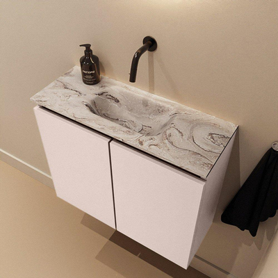 MONDIAZ TURE-DLUX Meuble toilette - 60cm - Rosee - EDEN - vasque Glace - position centrale - sans trou de robinet