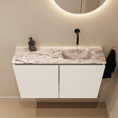 MONDIAZ TURE-DLUX 80cm toiletmeubel Talc. EDEN wastafel Glace positie rechts. Zonder kraangat.