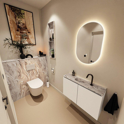 MONDIAZ TURE-DLUX Meuble de toilettes 80 cm Talc. EDEN lavabo Glace position centrale. Avec 1 trou de robinet.