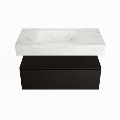 Mondiaz ALAN-DLUX Ensemble de meuble - 90cm - meuble Urban mat - 1 tiroir - Lavabo Cloud Opalo suspendu - vasque Centre - 0 trous de robinet