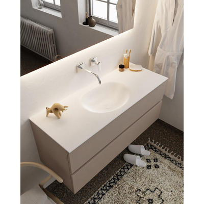 Mondiaz VICA ensemble de meuble de salle de bain - 120cm - meuble sous-vasque fumée - 2 tiroirs - lavabo lune milieu - sans trou de robinet XL version 60cm haut