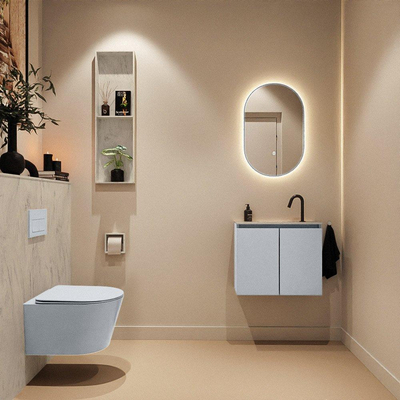 MONDIAZ TURE-DLUX Meuble toilette - 60cm - Clay - EDEN - vasque Opalo - position centrale - 1 trou de robinet