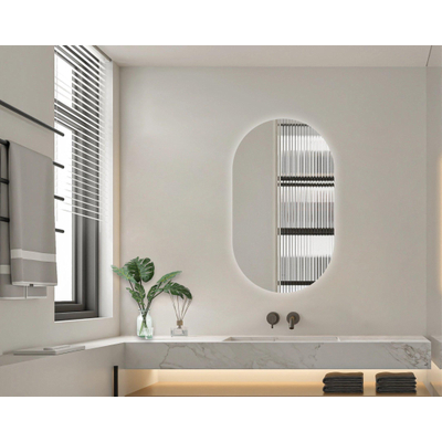 FugaFlow Eccelente Arredo Miroir de salle de bain - 70x120cm - Ovale - Horizontal / Vertical - éclairage LED indirect - chauffe-miroir - infrarouge