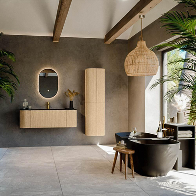 MONDIAZ KURVE Meuble de salle de bains 130cm avec module 25 Len R couleur Chêne avec 1 tiroir et 2 portes. Lavabo BIG SMALL central 1 trou de robinet Urban.