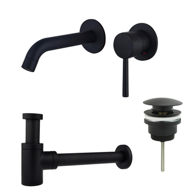 FugaFlow Eccelente Sobrado Slim Slim Kit mitigeur lavabo - robinet encastrable - bonde clic clac - siphon design bas - Noir mat