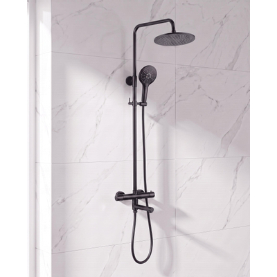 Fortifura Calvi Regendoucheset - thermostatisch - 25cm hoofddouche - gladde slang - ronde handdouche - draaibare baduitloop - mat zwart