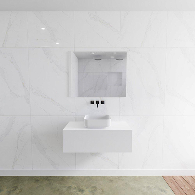 Mondiaz Lagom Meuble salle de bains 90x30.9x45cm Solid Surface Talc 1 tiroir avec lavabo BINX vasque à poser Centre sans trous de robinet