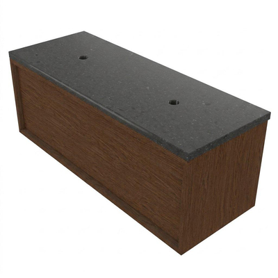 Saniclass Holz Frame Ensemble meuble de salle de bains - 120x45x43cm - lavabo en basalte Noche poli - 1 vasque - sans trou de robinetterie - 1 tiroir - noyer pure mat (bois)