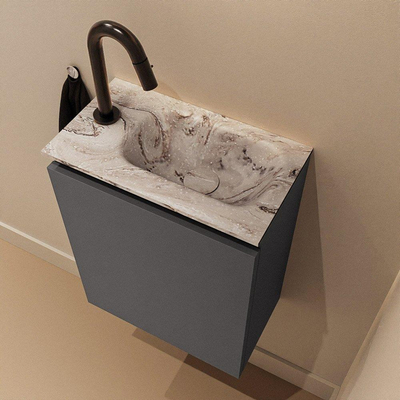 MONDIAZ TURE-DLUX Meuble toilette - 40cm - Dark Grey - EDEN - vasque Glace - position droite - 1 trou de robinet