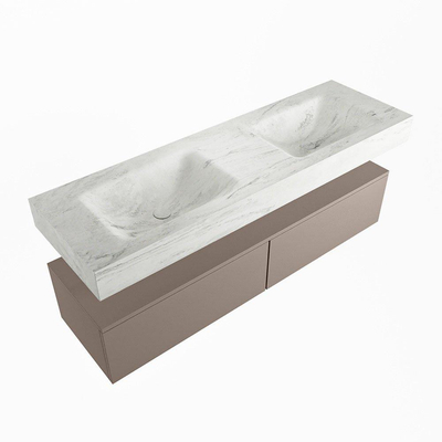 Mondiaz ALAN-DLUX Ensemble de meuble - 150cm - meuble Smoke mat - 2 tiroirs - Lavabo Cloud Opalo suspendu - vasque Gauche et droite - 2 trous de robinet