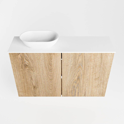 Mondiaz Fowy Toiletmeubel - 80x50x23cm - washed oak mat - 1 kraangat - wasbak links - 2 deuren - solid surface - blad Melamine - wasbak: wit