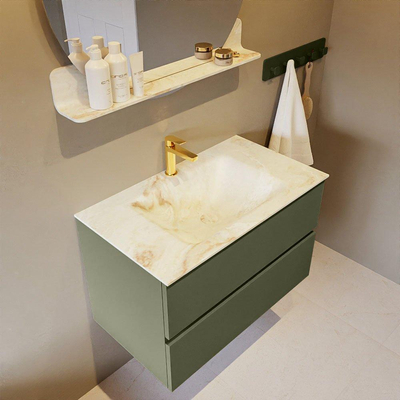 MONDIAZ VICA-DLUX Ensemble meuble de salle de bains - 80cm - sous-meuble army - 2 tiroirs - lavabo encastré cloud central - 1 trou de robinet - version haute 60cm - frape
