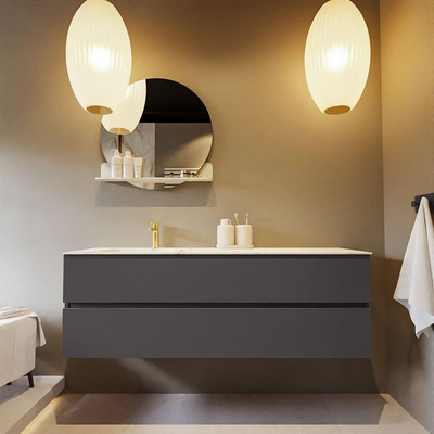 Mondiaz VICA-DLUX ensemble de meuble de salle de bain - 150cm - meuble sous-vasque gris foncé - 2 tiroirs - lavabo encastré cloud gauche - 1 trou de robinet - version haute de 60cm - frape